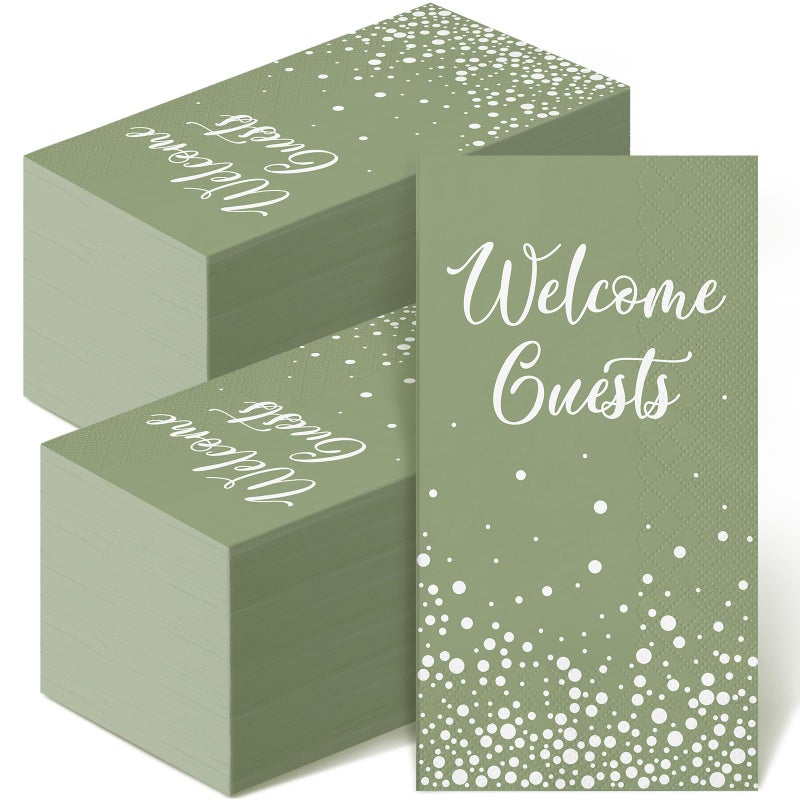 Hotop 200 Pcs Welcome Guests Napkins Disposable Hand Towels for Bathroom Wedding Napkins Elegant Guests Towels for Powder Room Holiday Anniversary Birthday Party Baby Bridal Shower Decorative Towel (Green) - Image 1