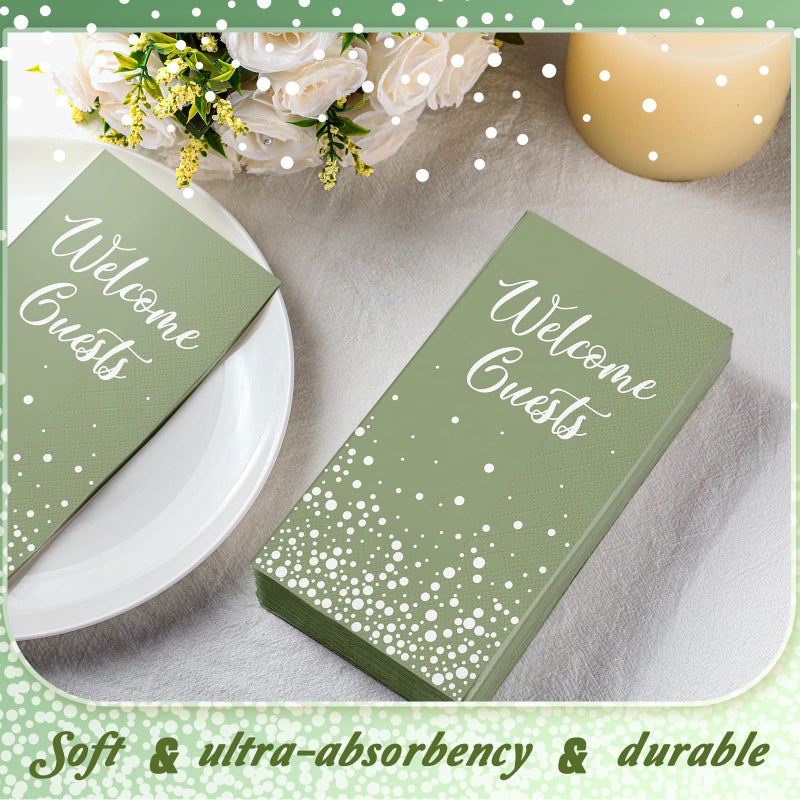 Hotop 200 Pcs Welcome Guests Napkins Disposable Hand Towels for Bathroom Wedding Napkins Elegant Guests Towels for Powder Room Holiday Anniversary Birthday Party Baby Bridal Shower Decorative Towel (Green) - Image 2