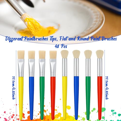 Retainbre 48 Pcs Paint Brushes for Kids Bulk Paintbrushes Set Large Chubby Round and Flat Brushes for Acrylic Painting Oil Watercolor Washable Paint - Image 3