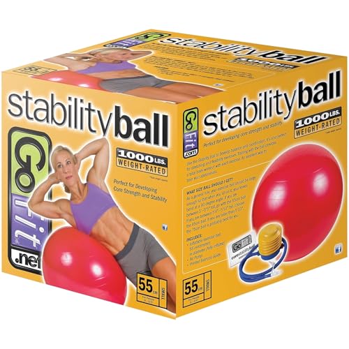 GoFit GF55BALL Red Exercise Ball w/Pump, 21.6 (GF-55BALL) - Image 1