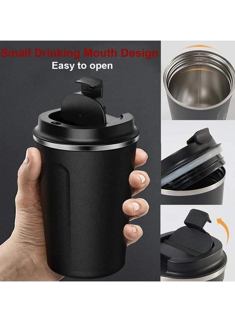 QSHOP - Stainless Steel Double Wall Coffee Mug with Leak-Proof Design and Reusable Tea Flip Lid in Easy-Grip Size for Hot and Cold Drinks - Image 1