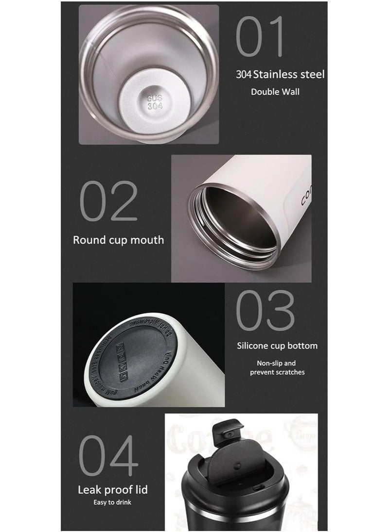 QSHOP - Stainless Steel Double Wall Coffee Mug with Leak-Proof Design and Reusable Tea Flip Lid in Easy-Grip Size for Hot and Cold Drinks - Image 1