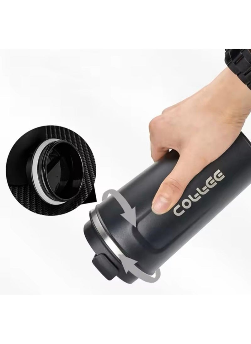 QSHOP - Stainless Steel Double Wall Coffee Mug with Leak-Proof Design and Reusable Tea Flip Lid in Easy-Grip Size for Hot and Cold Drinks - Image 1