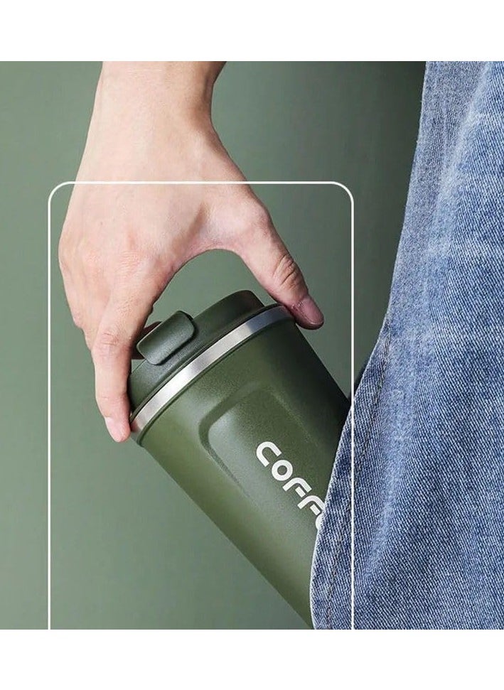 QSHOP - Stainless Steel Double Wall Coffee Mug with Leak-Proof Design and Reusable Tea Flip Lid in Easy-Grip Size for Hot and Cold Drinks - Image 1