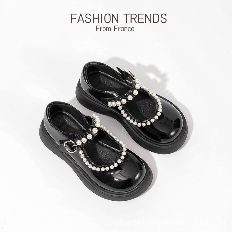 2022 New Girls' Black Leather Shoes Children'S Western Style Soft-Soled Small Single-Layer Shoes Large Children'S Show Shoes - Image 1