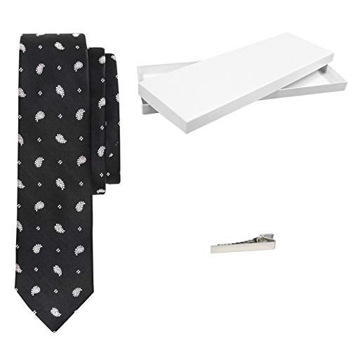 Jacob Alexander Salt + Dapper Men's Woven Silk Luxury Tie With Tie Bar & Giftbox - Black Paisley - Image 1
