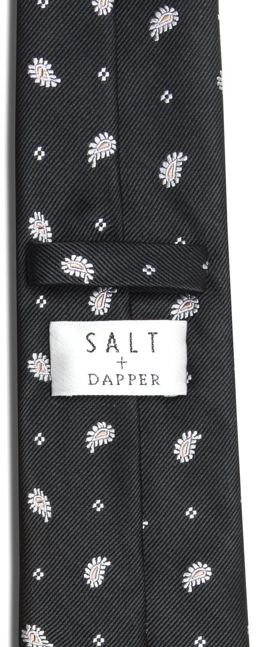 Jacob Alexander Salt + Dapper Men's Woven Silk Luxury Tie With Tie Bar & Giftbox - Black Paisley - Image 3