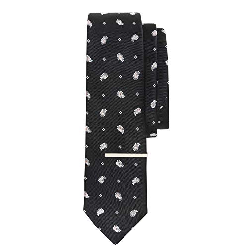 Jacob Alexander Salt + Dapper Men's Woven Silk Luxury Tie With Tie Bar & Giftbox - Black Paisley - Image 2
