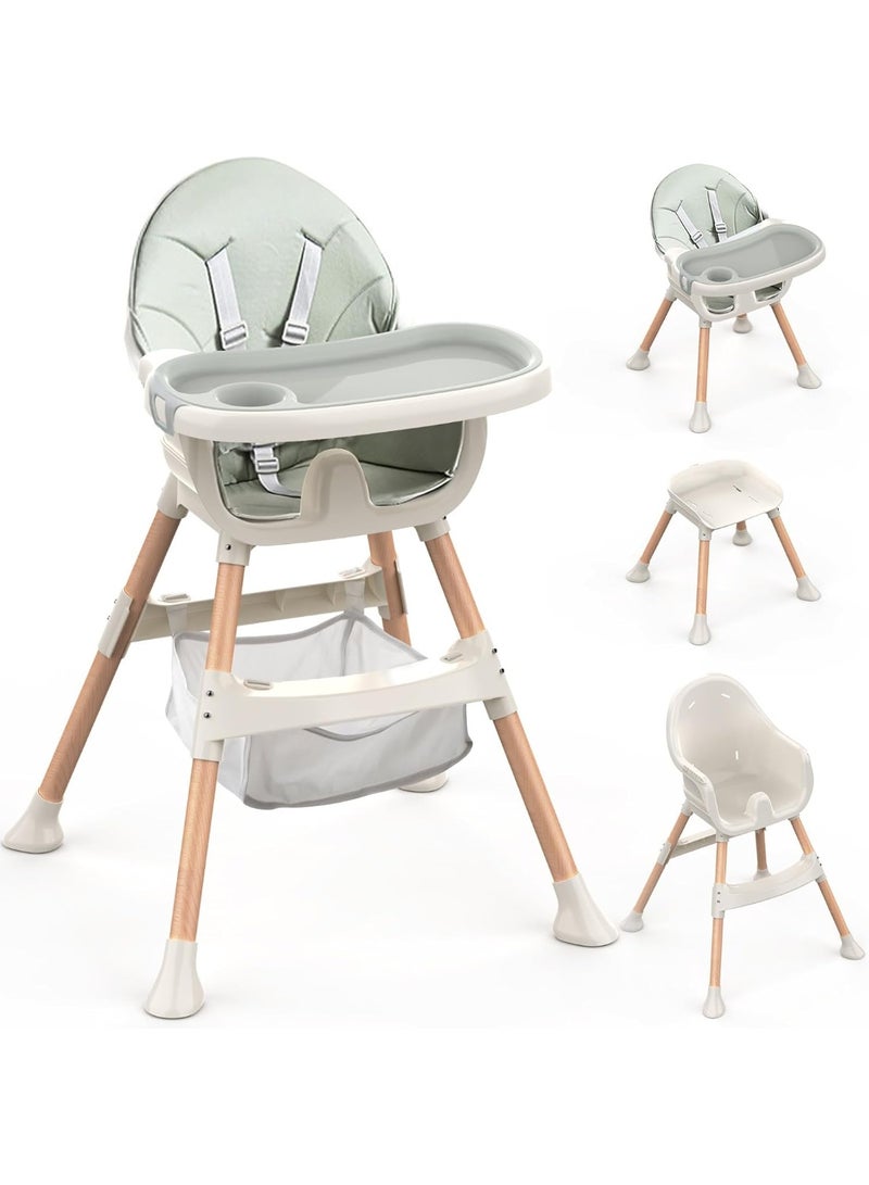 Gogoya Baby High Chair 4-In-1 Convertible Feeding Highchair Adjustable Height Ergonomic Toddler Dining Chair & Table Removable Double Tray Portable Baby Seat For 6 Months To 5 Years, Green - Image 1
