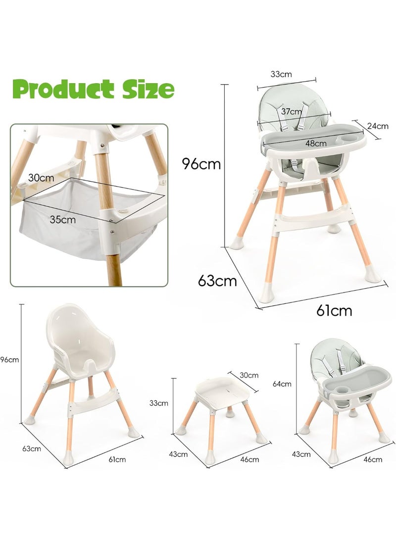 Gogoya Baby High Chair 4-In-1 Convertible Feeding Highchair Adjustable Height Ergonomic Toddler Dining Chair & Table Removable Double Tray Portable Baby Seat For 6 Months To 5 Years, Green - Image 2