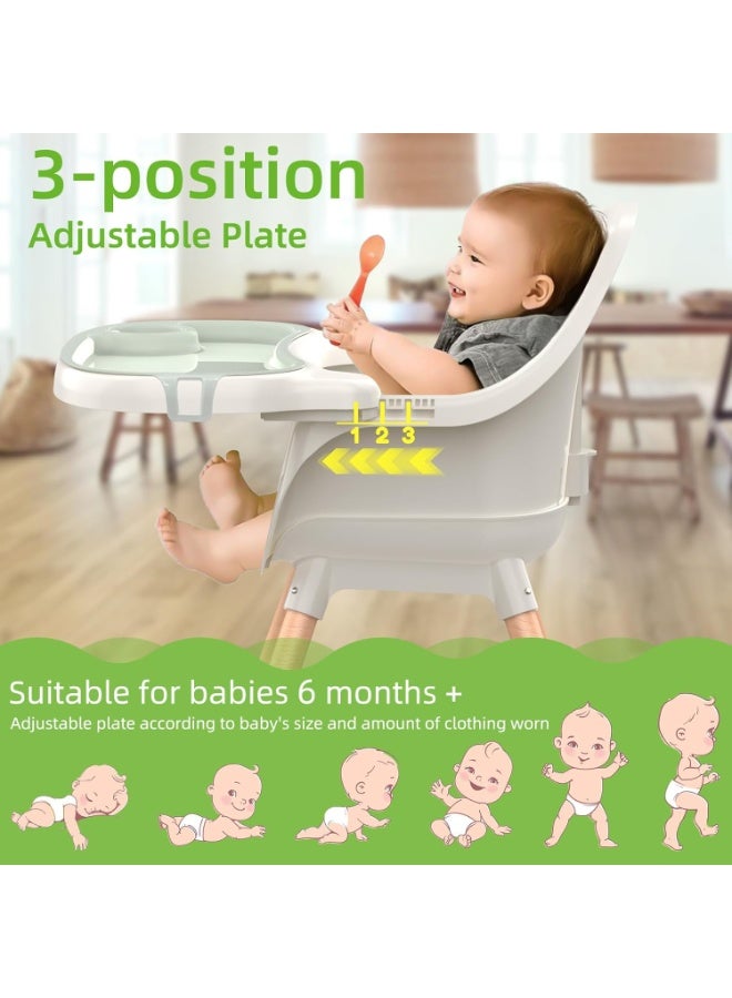 Gogoya Baby High Chair 4-In-1 Convertible Feeding Highchair Adjustable Height Ergonomic Toddler Dining Chair & Table Removable Double Tray Portable Baby Seat For 6 Months To 5 Years, Green - Image 3