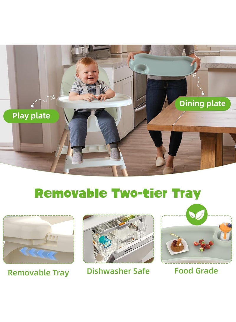 Gogoya Baby High Chair 4-In-1 Convertible Feeding Highchair Adjustable Height Ergonomic Toddler Dining Chair & Table Removable Double Tray Portable Baby Seat For 6 Months To 5 Years, Green - Image 4