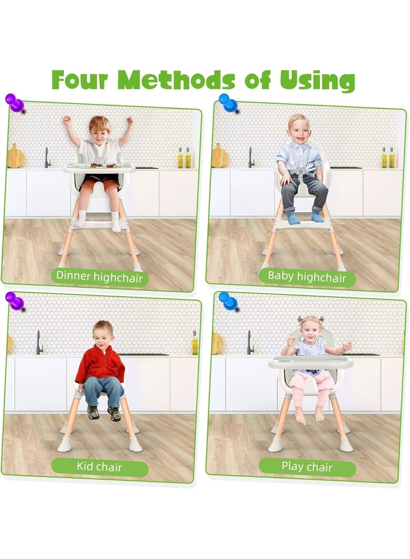 Gogoya Baby High Chair 4-In-1 Convertible Feeding Highchair Adjustable Height Ergonomic Toddler Dining Chair & Table Removable Double Tray Portable Baby Seat For 6 Months To 5 Years, Green - Image 5