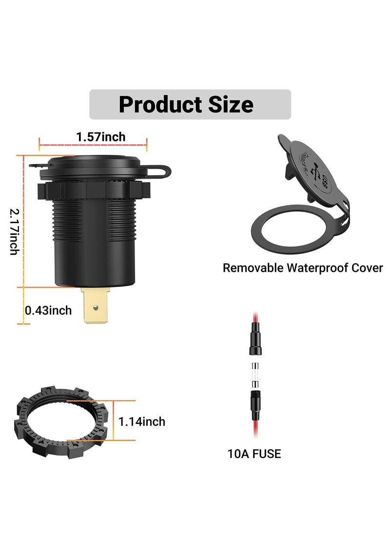 USB Car Fast Charger Socket, 12V PD 3.0 & Quick with ON/Off Button for 12V/24V Car Boat Golf Cart Marine RV Motorcycle.（extension cord not included）
