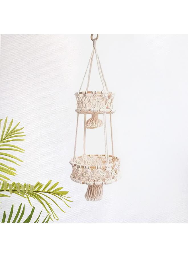 Bluejw Cotton Rope Hand-woven Tapestry Bamboo Ring Net Pocket Fruit Hanging Basket Bohemian Style Decorative Plant Flower Basket - Image 5
