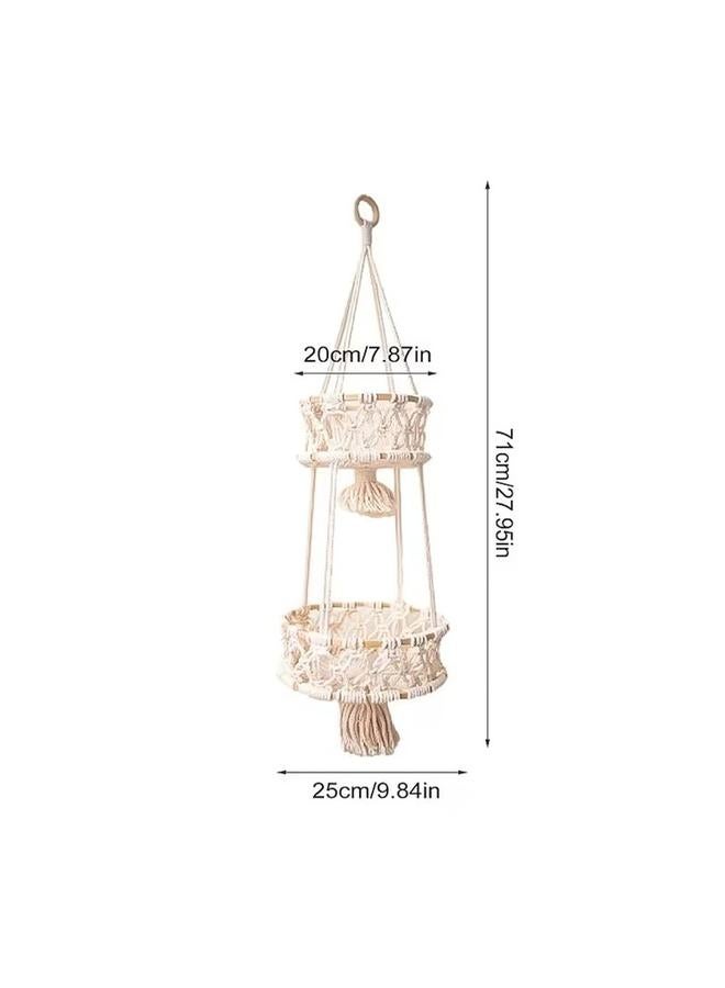 Bluejw Cotton Rope Hand-woven Tapestry Bamboo Ring Net Pocket Fruit Hanging Basket Bohemian Style Decorative Plant Flower Basket - Image 1