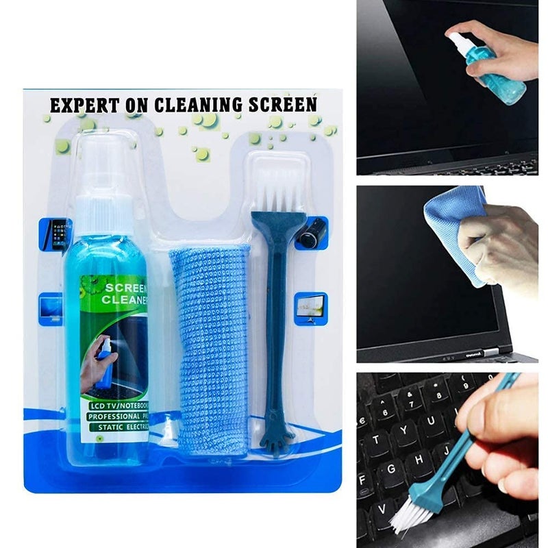 Zerfa Screen Display 3 in 1 Screen Cleaning kit with Spray Cloth Brush Clean Tool for Laptop Computer Mobiles LCD LED Screen Cleaner 3 in 1 Screen Cleaning Spray with Cloth Brush Clean Tool - Image 5