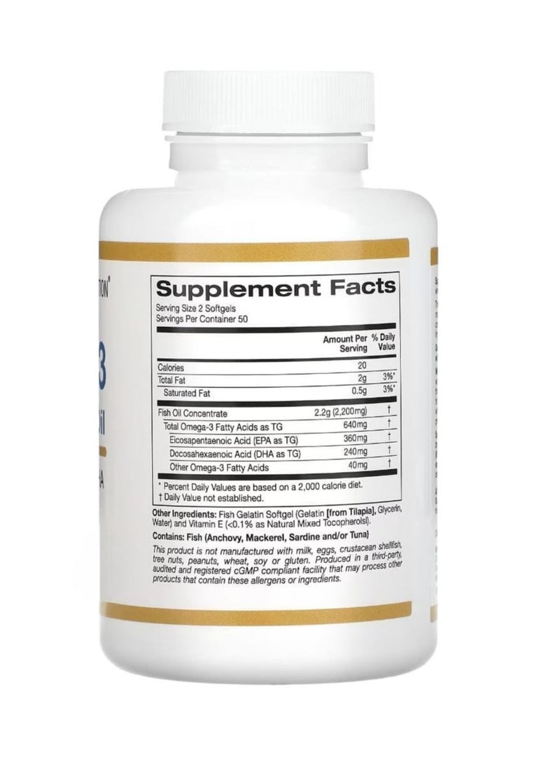 California Gold Nutrition Omega-3 With Premium Fish Oil - 100 Softgels  - Image 2