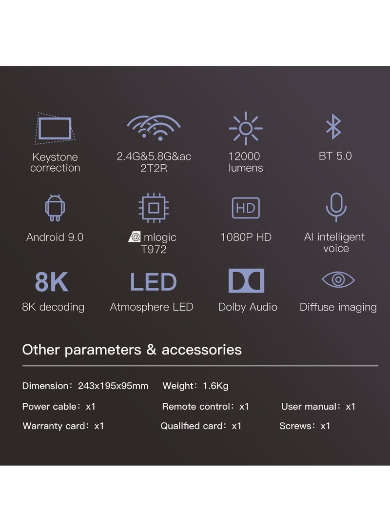 General Smart Projector X1 Full HD 1080P Resolution Ultra HD 8K 300ANSI Dolby Sound Dual Band WiFi Correction Four-Point Anti-Aliasing Image Enhancement Sharpening Treatment Bluetooth 5.0 Wireless Projection  - Image 5