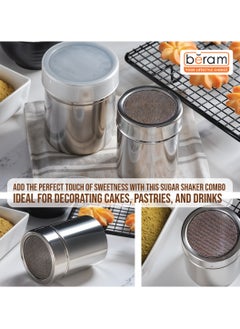 Beram Sugar Shakers, Stainless Steel Powder Shakers, 3 Pieces Set, Seasoning Canisters with Lids, Dry Food Storage Containers, Cake Flour Sieve, Dry Ingredients Sprinkler  - Image 3