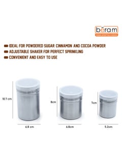 Beram Sugar Shakers, Stainless Steel Powder Shakers, 3 Pieces Set, Seasoning Canisters with Lids, Dry Food Storage Containers, Cake Flour Sieve, Dry Ingredients Sprinkler  - Image 4