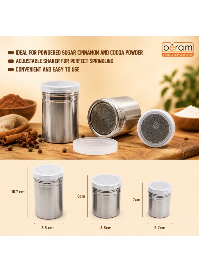 BERAM Stainless Steel Sugar Shaker with Fine Mesh Lid – Powder Sugar Duster, Cocoa Shaker, Cinnamon Dispenser, Spice Sprinkler, Seasoning Container for Coffee, Baking, Desserts, BBQ & Kitchen - Image 4