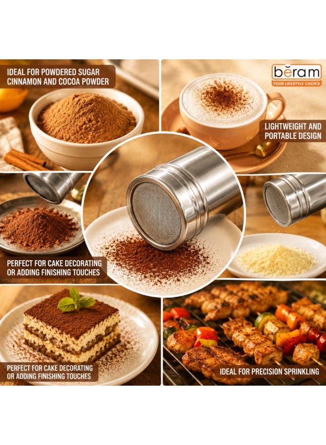 BERAM Stainless Steel Sugar Shaker with Fine Mesh Lid – Powder Sugar Duster, Cocoa Shaker, Cinnamon Dispenser, Spice Sprinkler, Seasoning Container for Coffee, Baking, Desserts, BBQ & Kitchen - Image 5