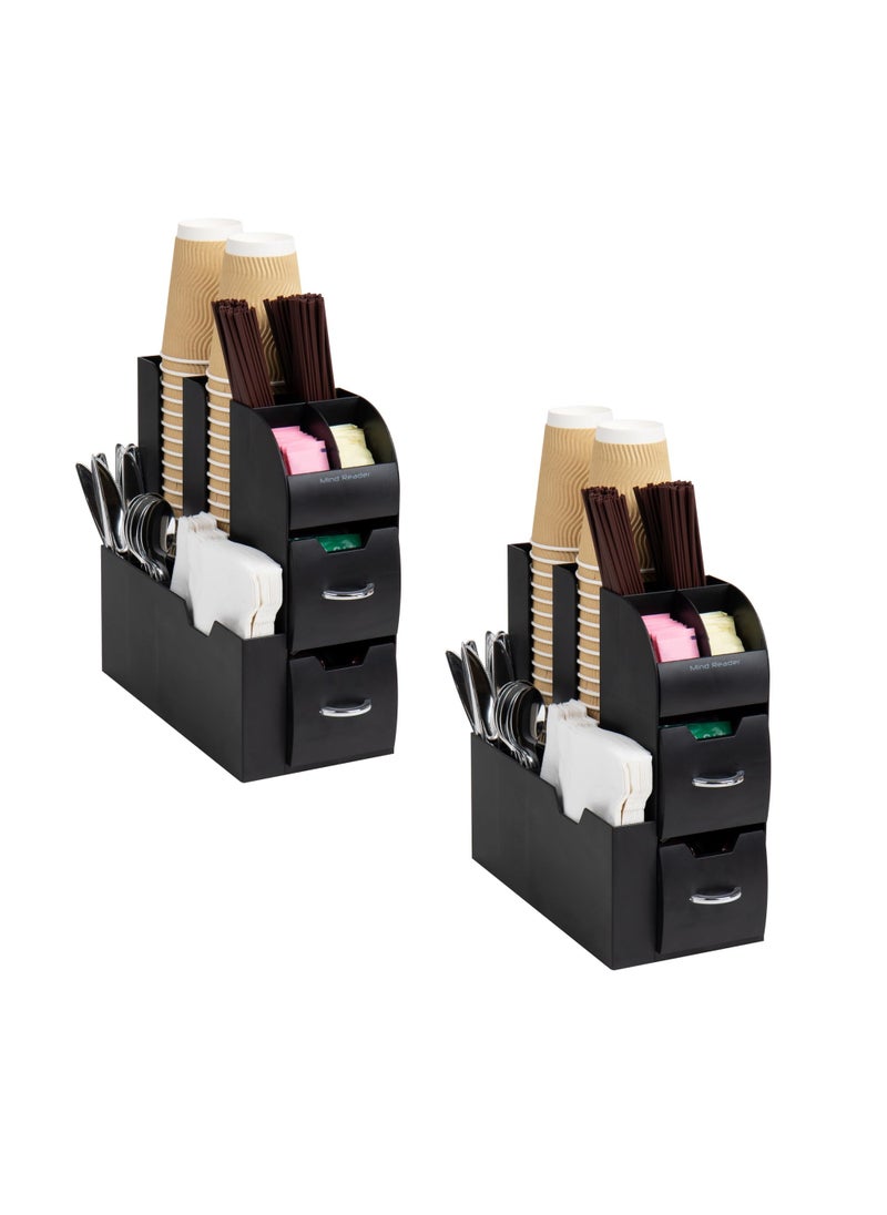 Mind Reader Mind Reader Cup and Condiment Station Countertop Organizer Coffee Bar Kitchen 5375 L x 12 W x 1125 H Set of 2 Black 