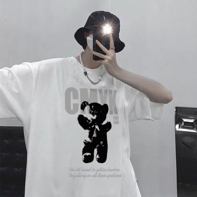 2022 new summer casual short-sleeved T-shirt men's bear loose casual ins round neck fashion brand top bottoming shirt - Image 1