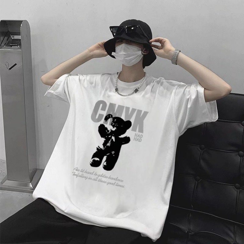 2022 new summer casual short-sleeved T-shirt men's bear loose casual ins round neck fashion brand top bottoming shirt - Image 4