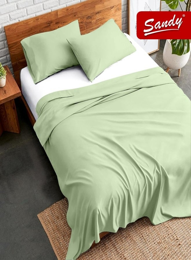 ساندي طقم شرشف سرير ساندي فاخر بجودة الفنادق مع أغطية وسادة، طقم من 3 قطع، شديد النعومة وجيد التهوية وبارد, مقاس دبل مفرد ونص 243 × 205 سم, جرين تي - Image 1