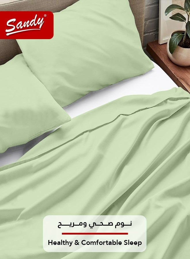 ساندي طقم شرشف سرير ساندي فاخر بجودة الفنادق مع أغطية وسادة، طقم من 3 قطع، شديد النعومة وجيد التهوية وبارد, مقاس دبل مفرد ونص 243 × 205 سم, جرين تي - Image 5