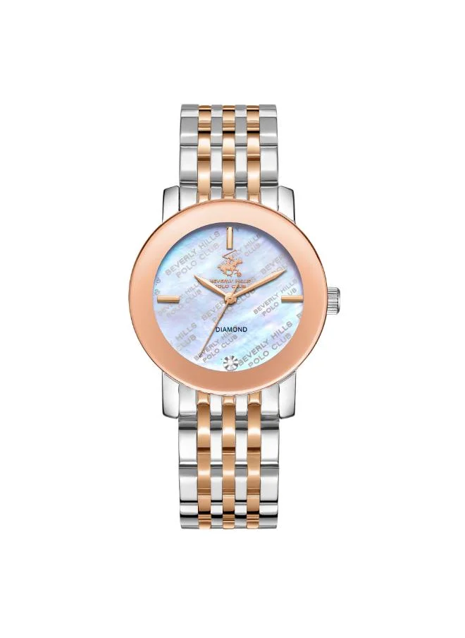 بيفرلي هيلز بولو كلوب BEVERLY HILLS POLO CLUB BP3670C.520 Women's Analog Display Watch & Metal Strap Silver/Rose Gold