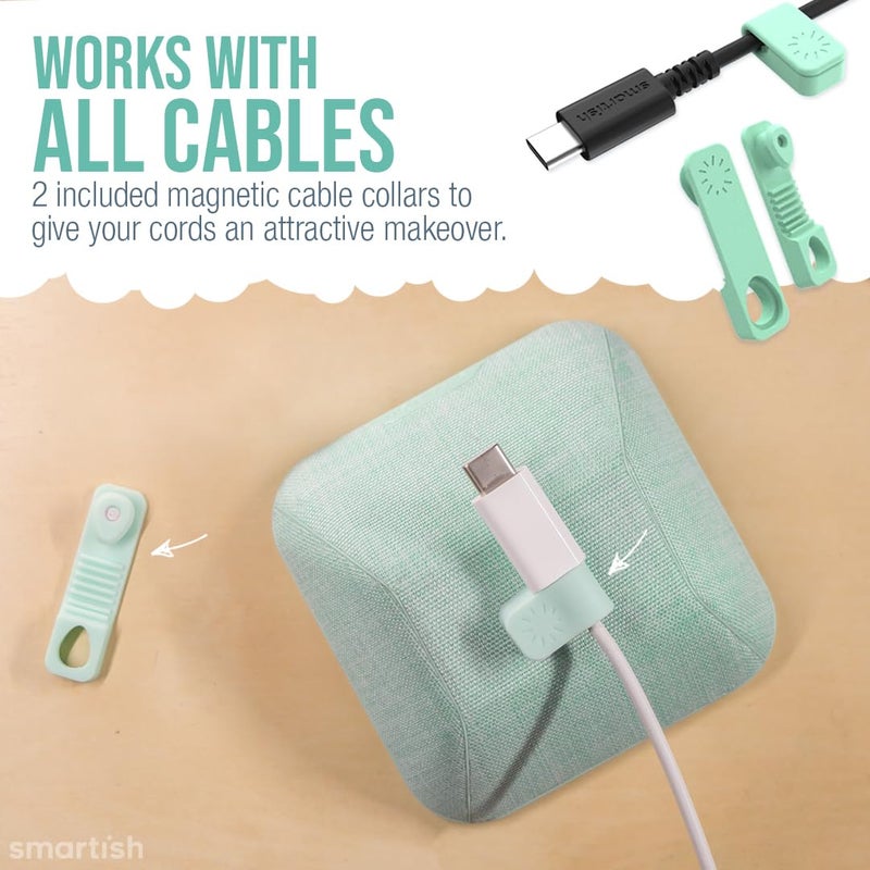 SmartishÂ® Magnetic Cord Holder - Cable Wrangler Organizer with Magnet Clips for Charger Management on Desktop, Nightstand, or Side Table for All Cables, USB-C, Lightning Cables - Teal Me More - Image 4