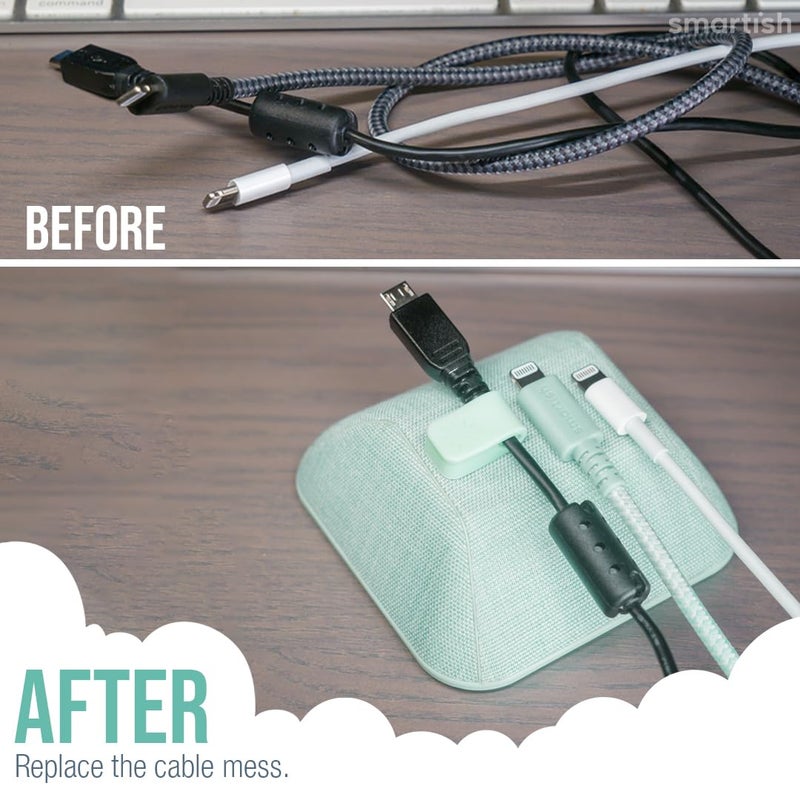 SmartishÂ® Magnetic Cord Holder - Cable Wrangler Organizer with Magnet Clips for Charger Management on Desktop, Nightstand, or Side Table for All Cables, USB-C, Lightning Cables - Teal Me More - Image 5
