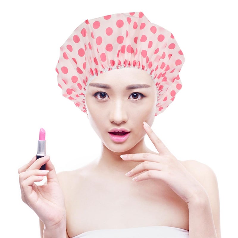 Large Reusable Peva Shower Caps 6 Pack Waterproof Hair Protection Pink Blue Green - Image 5