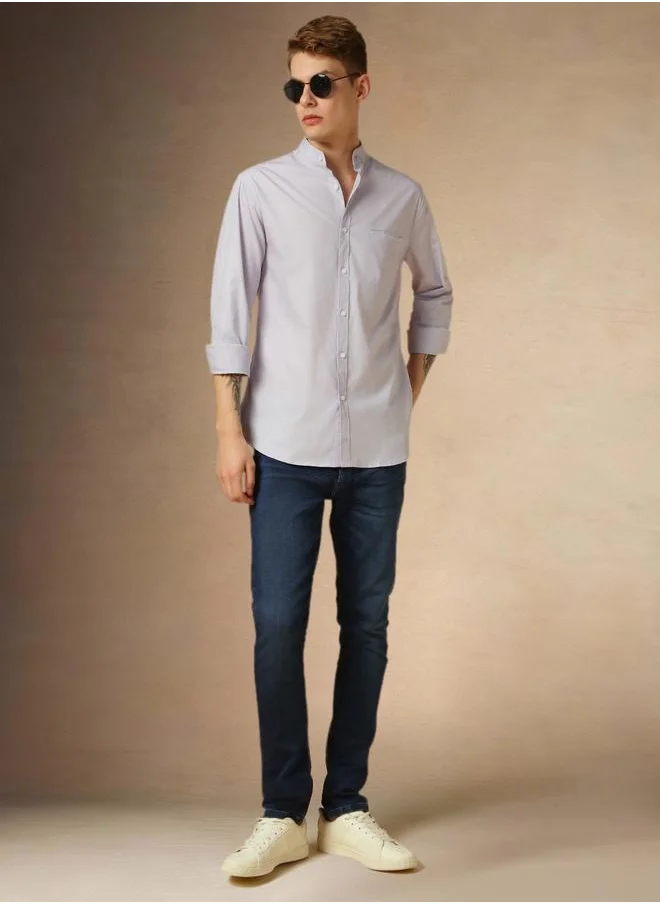 Dennis Lingo Lilac Cotton Solid Pattern Regular Fit Shirts for Men with Spread Collar Neckline Full Sleeves Regular Length Upper Body Wear Button Down Button Closure Woven Weave - Perfect for Lifestyle Occasions