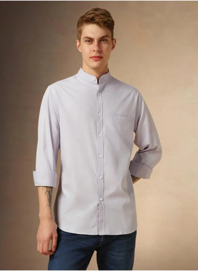 Dennis Lingo Lilac Cotton Solid Pattern Regular Fit Shirts for Men with Spread Collar Neckline Full Sleeves Regular Length Upper Body Wear Button Down Button Closure Woven Weave - Perfect for Lifestyle Occasions