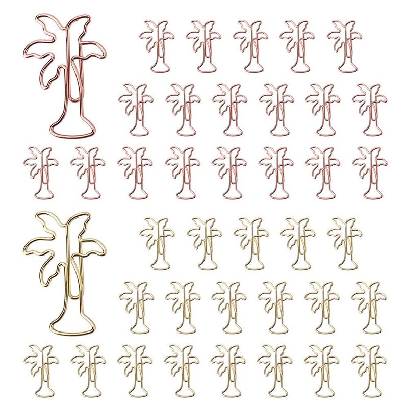 OWLFAVO 40pcs Palm Tree Shape Paper Clips with Clear Box, Rose Gold and Yellow Gold, Funny Cute Paperclips Bookmarks Planner Clips for Fun Office Supplies School Gifts Wedding Decoration - Image 4