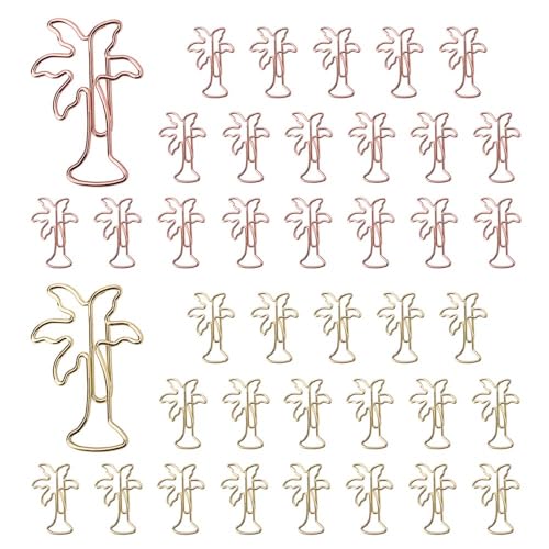 OWLFAVO 40pcs Palm Tree Shape Paper Clips with Clear Box, Rose Gold and Yellow Gold, Funny Cute Paperclips Bookmarks Planner Clips for Fun Office Supplies School Gifts Wedding Decoration - Image 1