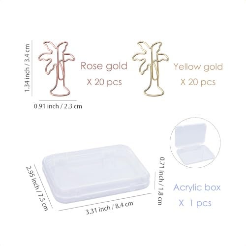 OWLFAVO 40pcs Palm Tree Shape Paper Clips with Clear Box, Rose Gold and Yellow Gold, Funny Cute Paperclips Bookmarks Planner Clips for Fun Office Supplies School Gifts Wedding Decoration - Image 2