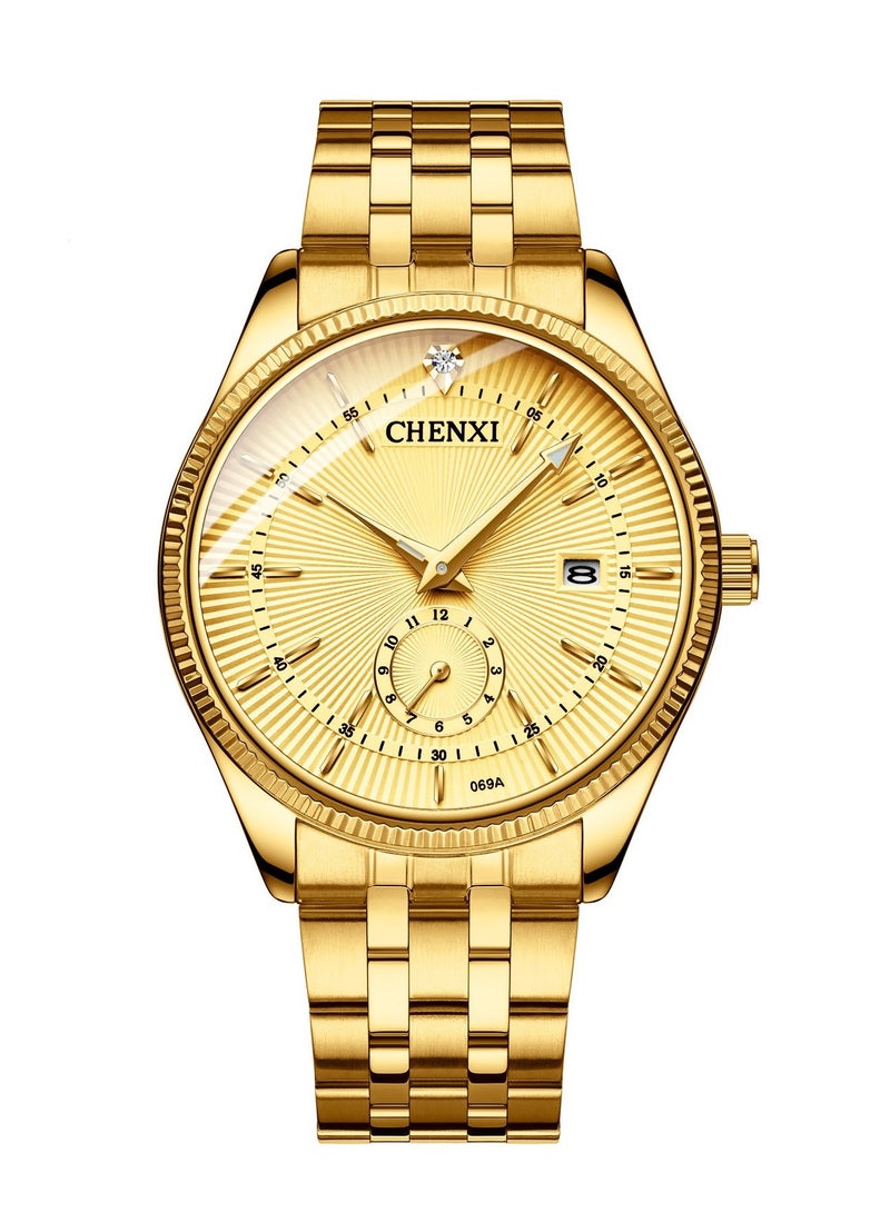 Chenxi Men's Luxury Analog Quartz Gold Wrist Watches Business Stainless Steel Band Dress Wrist Watch Classic Calendar Date Window 3ATM Water Resistant - Image 1