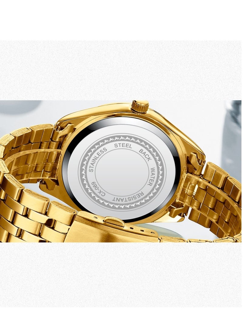 Chenxi Men's Luxury Analog Quartz Gold Wrist Watches Business Stainless Steel Band Dress Wrist Watch Classic Calendar Date Window 3ATM Water Resistant - Image 3