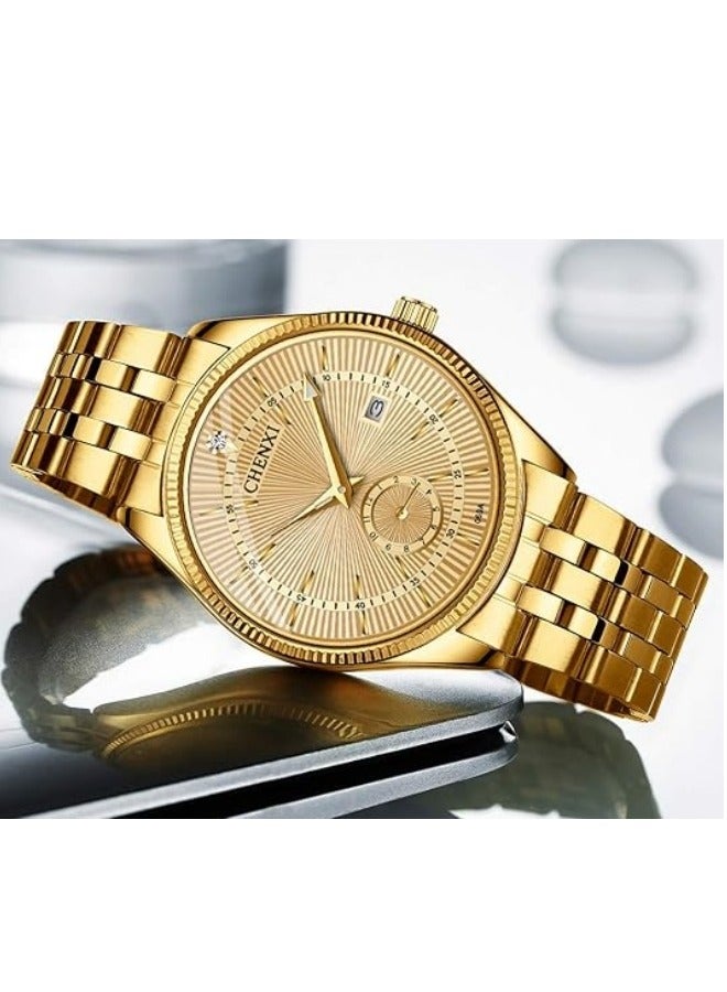 Chenxi Men's Luxury Analog Quartz Gold Wrist Watches Business Stainless Steel Band Dress Wrist Watch Classic Calendar Date Window 3ATM Water Resistant - Image 4