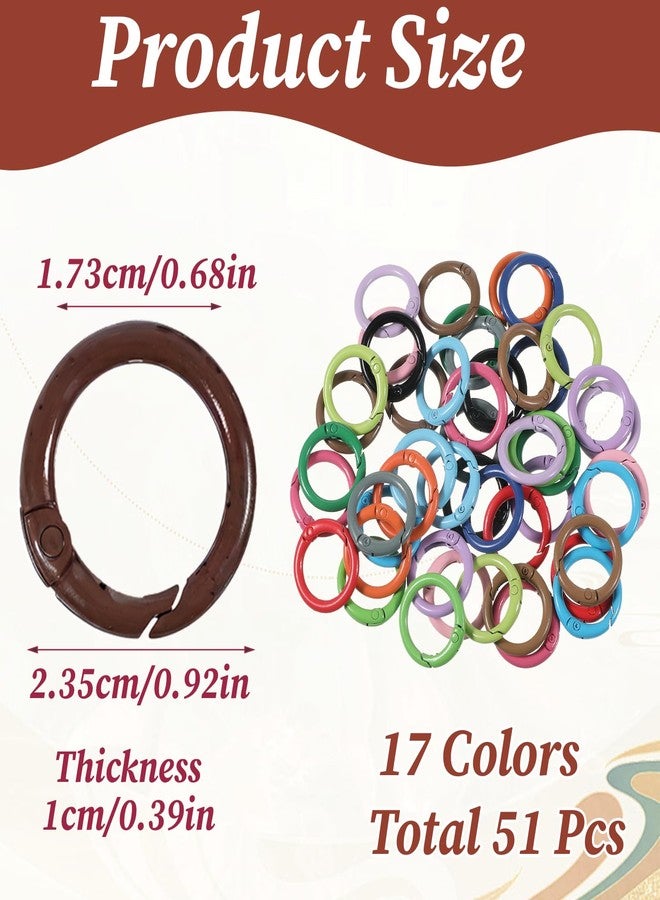 Psiriol 51Pcs Carabiner Clip Metal Key Ring Clip, Round Spring O Rings, Colorful Metal Carabiner Snap Buckle Clips Trigger, Snap Clips Trigger Keyrings Buckle for DIY Purse Keychain Handbag Purse Dog - Image 3