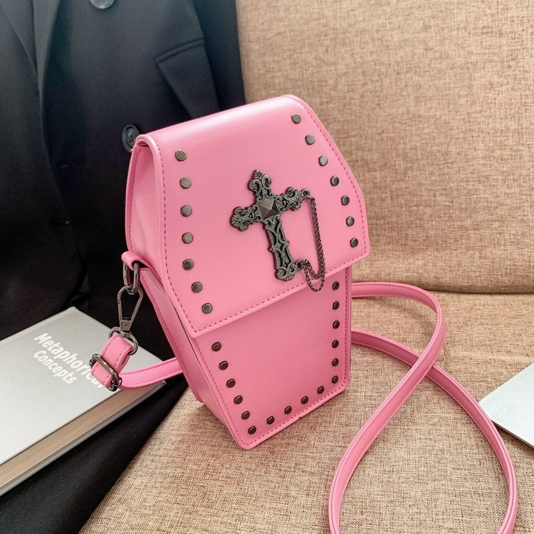 Women'S Bag Rivet Small Square Bag Retro Gothic Vertical Mobile Phone Bag Women'S Crossbody Bag - Image 1