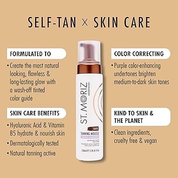 St. Moriz St Moriz Advanced Colour Correcting Tanning Mousse in Dark With Hyaluronic Acid Vitamin B5 Advanced Skin Care Benefits Brightens Medium to Dark Skin Tones FastDrying Vegan Fake Tan 200ml - Image 2