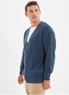 trendyol Indigo Regular Fit V-Neck Basic Knitwear Cardigan TMNAW22HI0151  - Image 2
