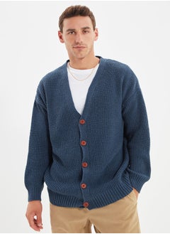 trendyol Indigo Regular Fit V-Neck Basic Knitwear Cardigan TMNAW22HI0151  - Image 1