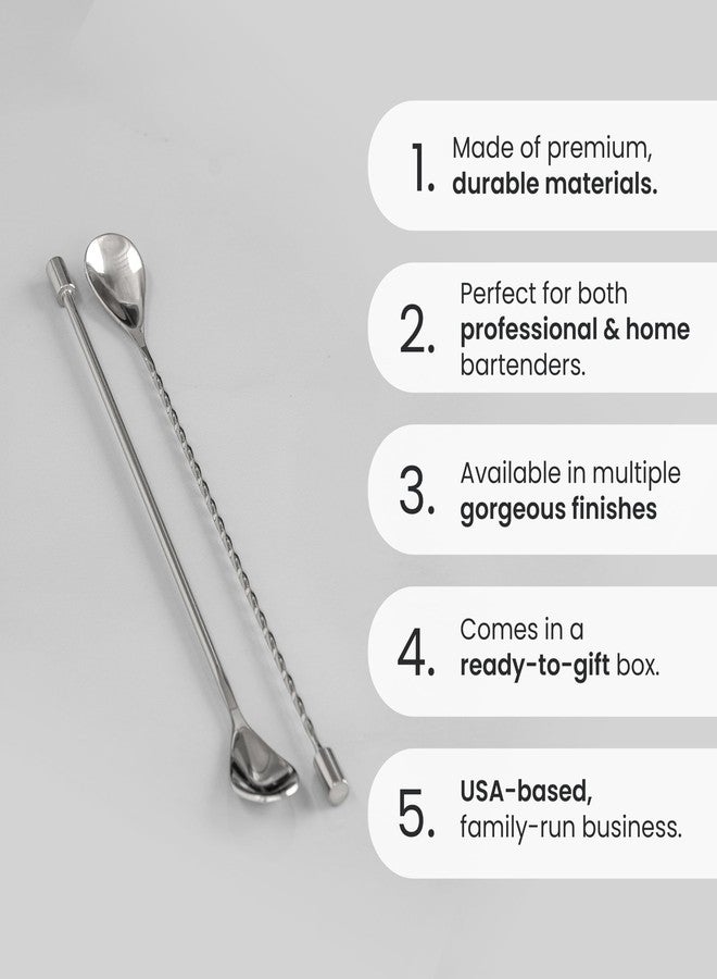 A Bar Above طقم ملاعق بار من A Bar Above، بمقبض حلزوني، ملاعق خلط من الفولاذ المقاوم للصدأ لمجموعة خلاط الكوكتيل، للتقليب والترتيب، ملحقات أساسية للبار الاحترافي أو المنزلي (ستانلس ستيل، مجموعة) - Image 2